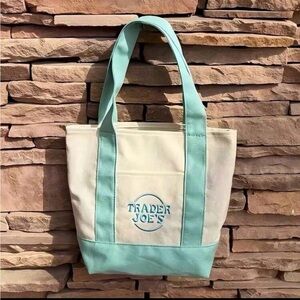 Trader Joe's Cream and Mint Canvas Tote